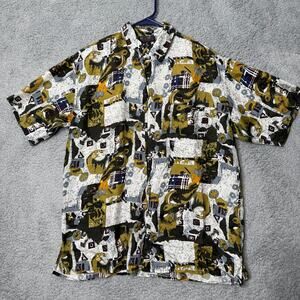 Vintage Surprise Shirt Mens Medium Button Up Abstract Print Short Sleeve